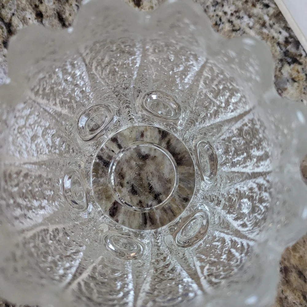 Vintage Vase Container Unique Clear Textured Glass Coral Floral Design Heavy - Picture 5 of 8